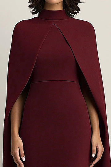 Vinröd Fodral Midi Cape Formell Klänning